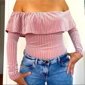 Forever 21 blush pink velvet bodysuit NW